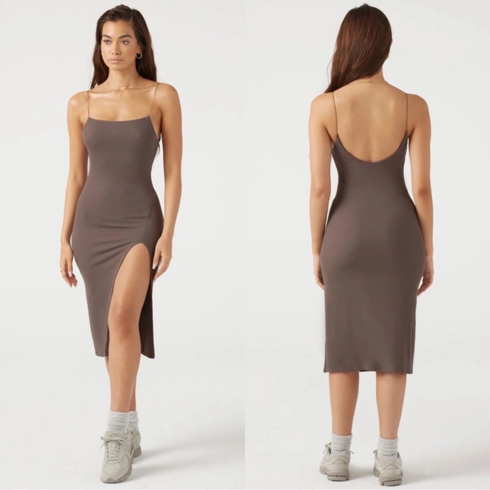 Joah Brown Strappy Slit Dress